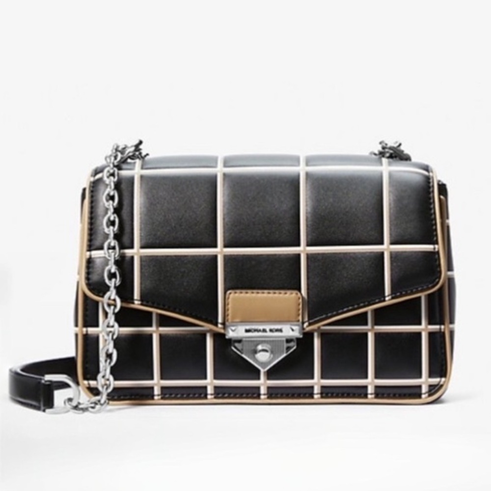 Michael Kors Large Two-Tone Black and Tan SoHo Quilted shoulder Bag